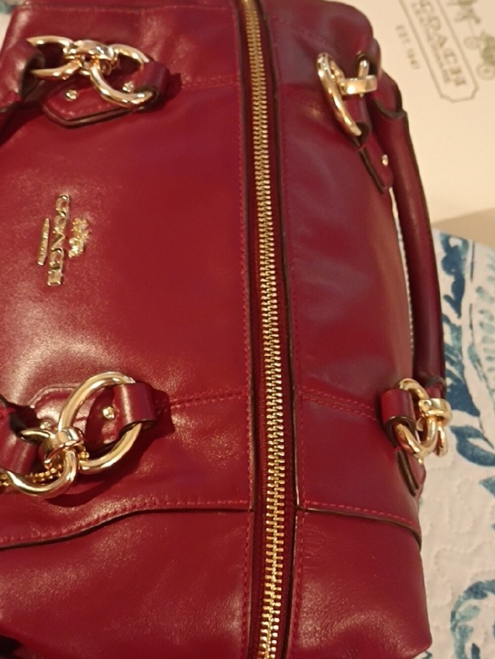 Coach Deep Red Leather Satchel with Gold Hardware - Picture 6 of 16